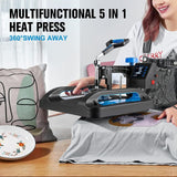 5-in-1 T-Shirt Heat Press Machine (15"x12") with 30OZ Mug Tumbler Press